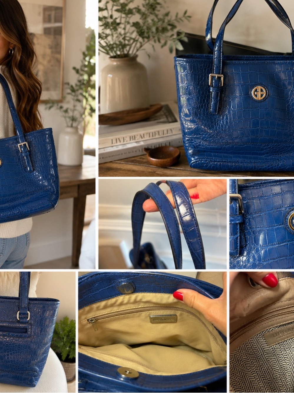 Giani Bernini Blue Croc-Textured Shoulder Tote - Picture 2 of 14